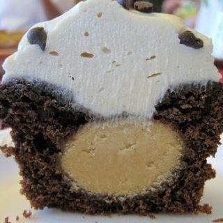 a close up of the inside of a Chocolate Peanut Butter Cupcake