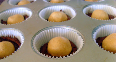 Process shot for making Chocolate Peanut Butter Cupcake