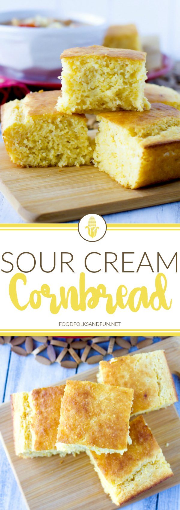 This Sour Cream Cornbread recipe is so moist, delicious, and not overly sweet. It’s super easy to make, and the entire family will LOVE it! via @foodfolksandfun