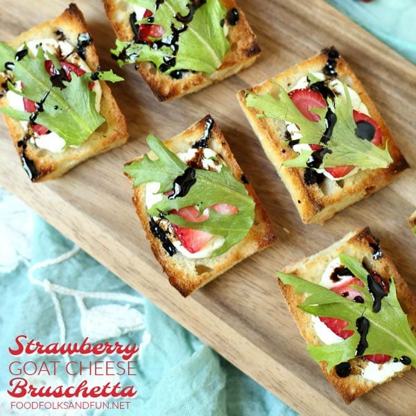 Easy summer appetizer recipe for Strawberry Goat Cheese Bruschetta with Balsamic Glaze