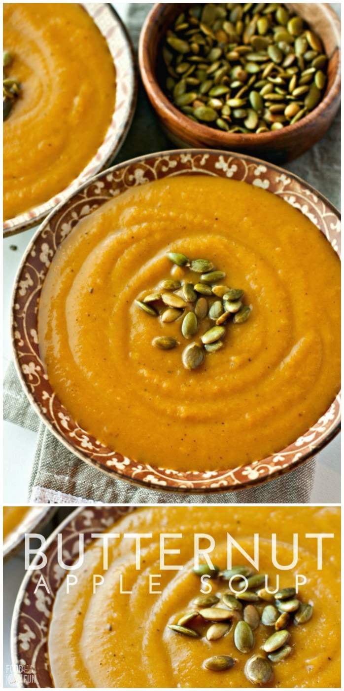 Picture collage of butternut squash soup for Pinterest. 