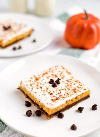 close up picture of pumpkin cheesecake bar.