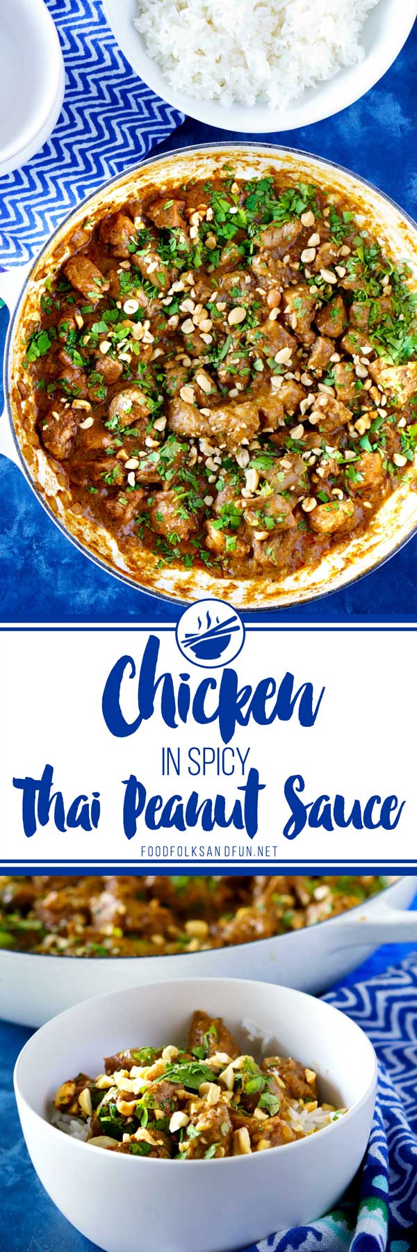 This Chicken in Spicy Thai Peanut Sauce is some serious comfort food! It's spicy, creamy, and so flavorful! 50 minutes is all you need to make this take out classic at home! via @foodfolksandfun