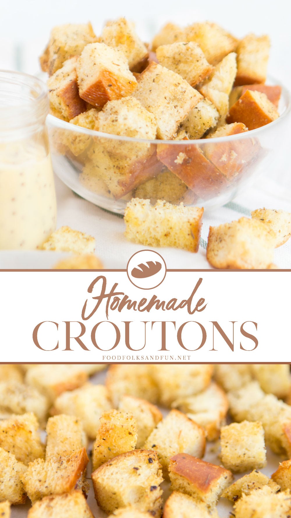 Homemade Croutons are one of those simple pleasures that I look forward to every week when I whip up a quick batch for my family. They’re super simple to make and they add a little extra love to our salads. via @foodfolksandfun