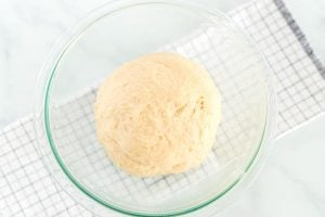 The dough in a greased bowl.