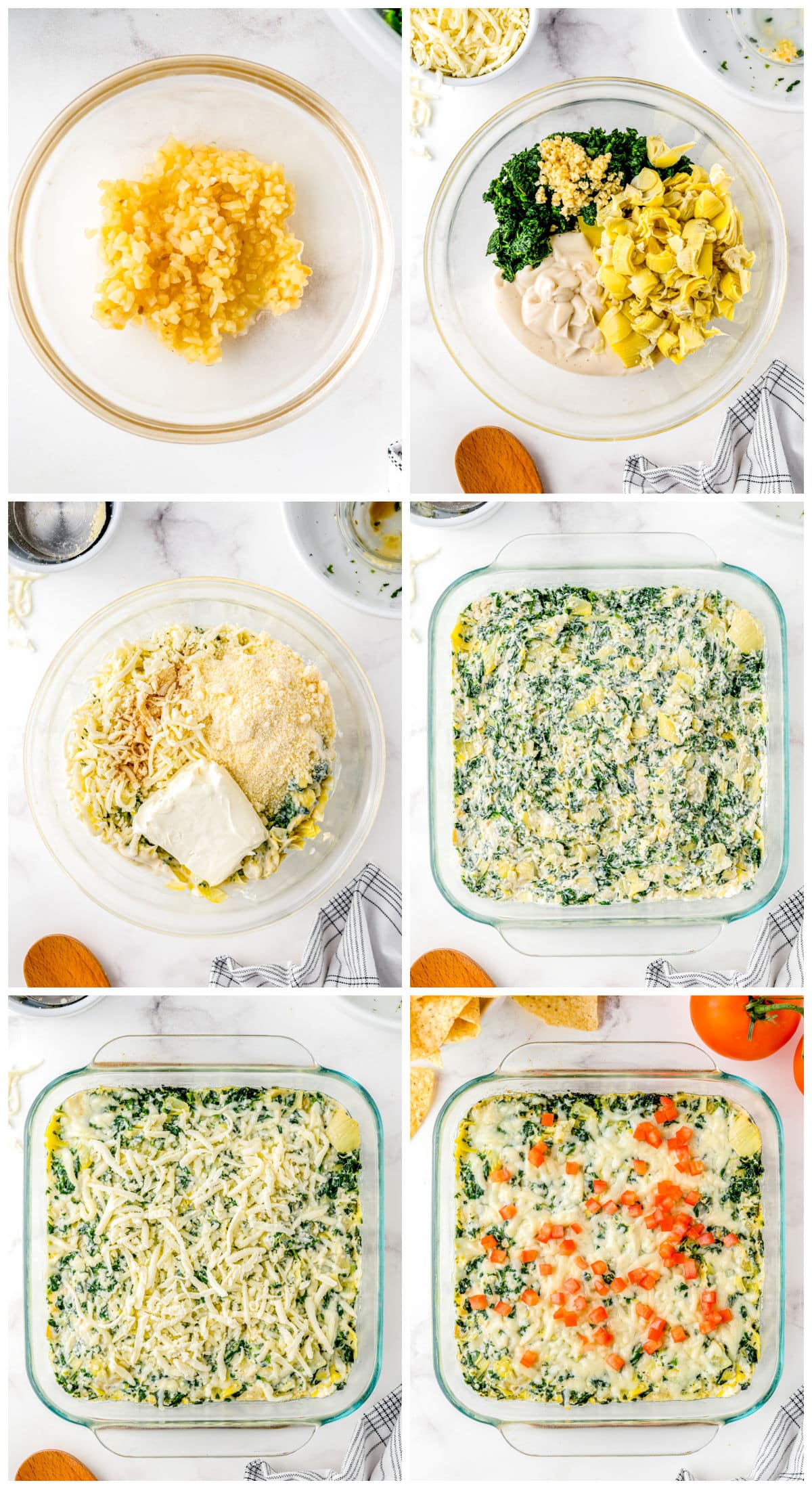 A picture collage showing how to make this dip.