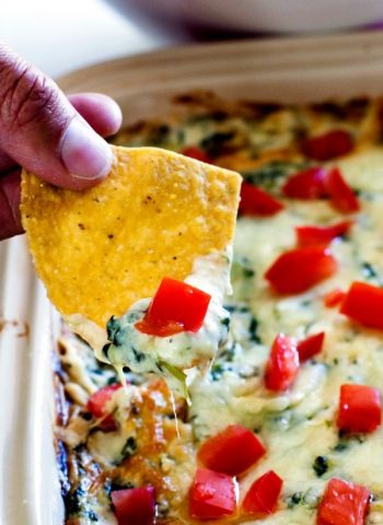 My Secret Ingredient Spinach Artichoke Dip recipe is always a hit at parties. It's easy to make, delicious, and doesn't include mayo!