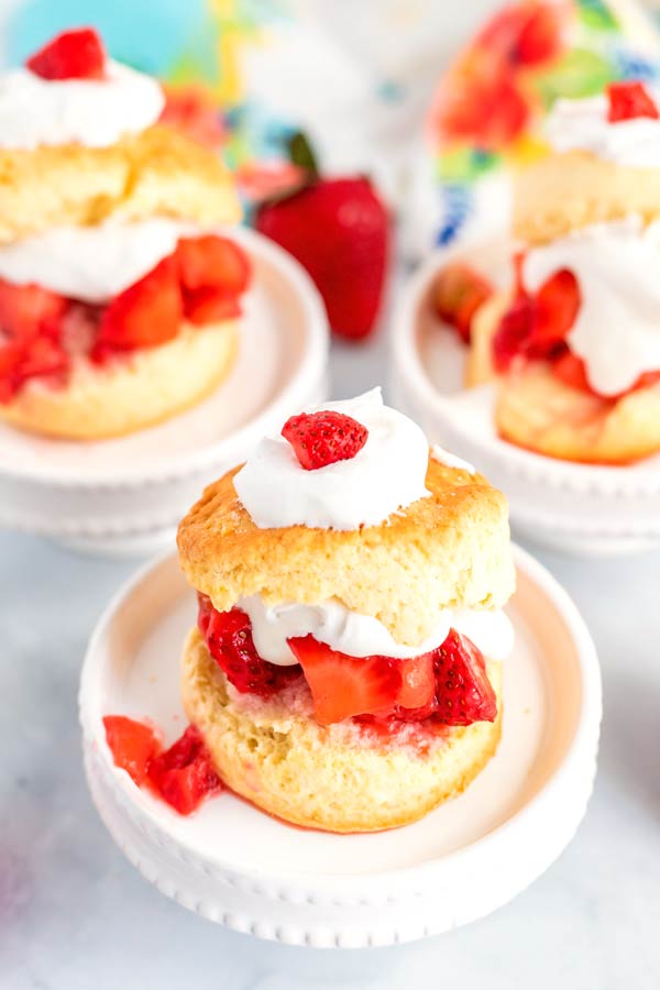 Shortcake buscuit with strawberries and fresh whipped dream.