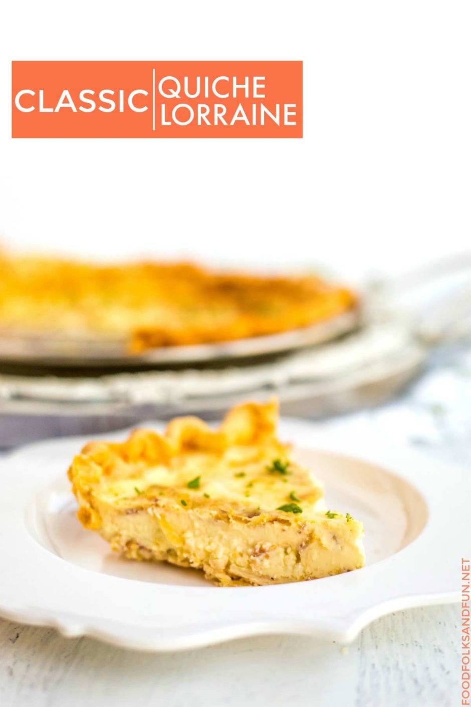 Quiche picture with text overlay for Pinterest. 