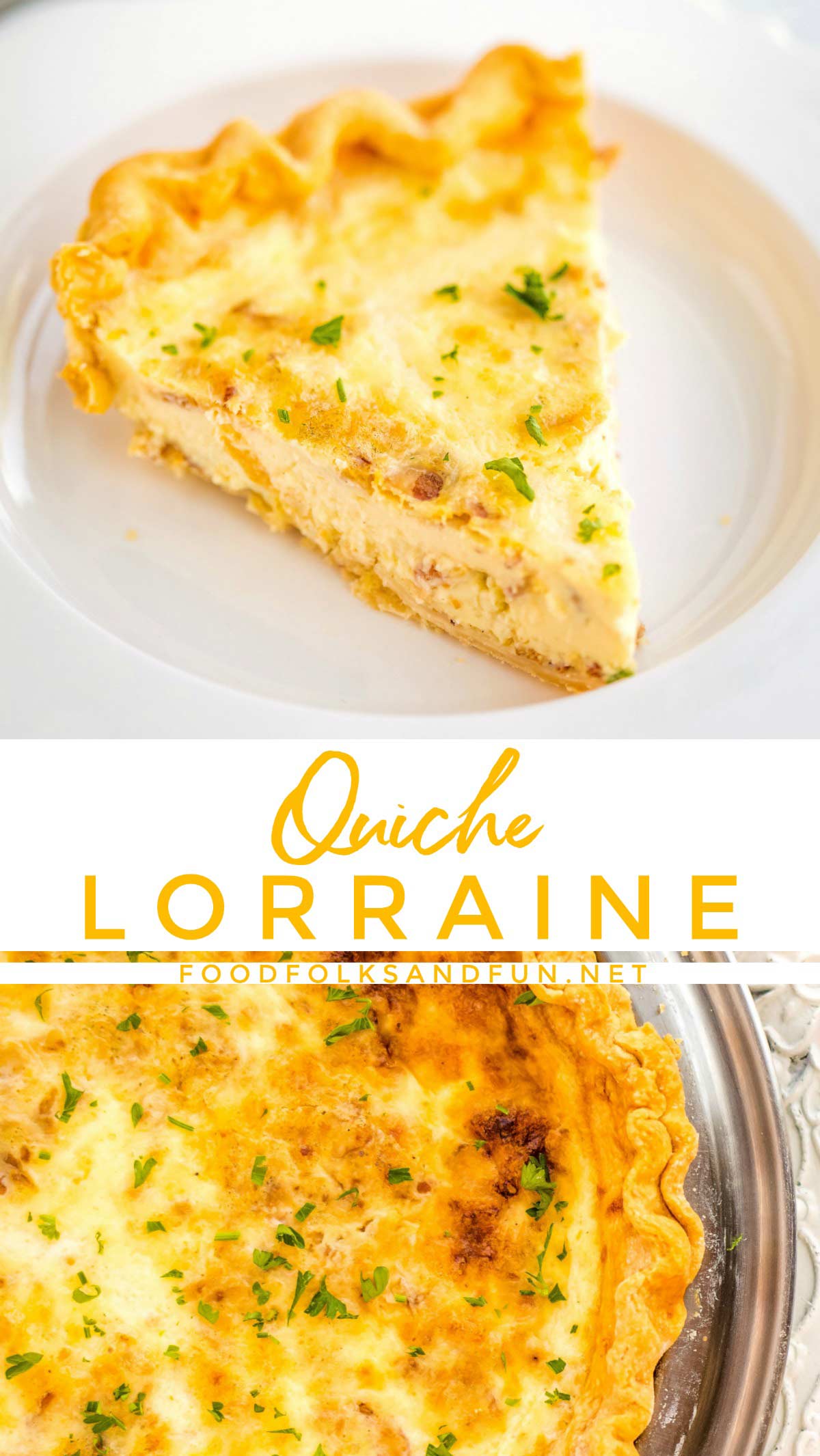 This Quiche Lorraine recipe boasts a crispy, buttery crust and a cheesy, custard-like interior that is full of flavor from the bacon, Gruyère cheese, and nutmeg. via @foodfolksandfun