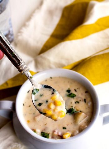 This Corn Chowder recipe is bursting with corn flavor. It’s creamy without being heavy, and absolutely perfect for soup season!
