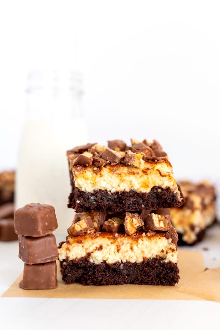 2 brownies stacked on top of each other. 