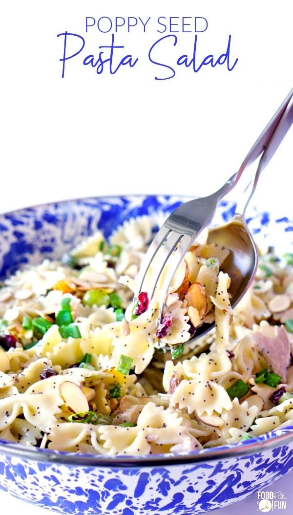 Poppy Seed Pasta Salad with chicken , craisins, and almond. 