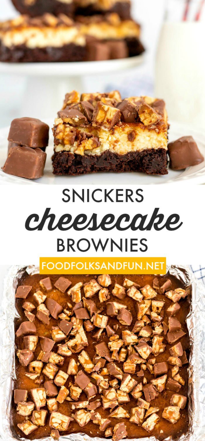 These Snickers Cheesecake Brownies have 3 layers to them: brownies, cheesecake, and Snickers! They're easy to make and they're always a crowd-pleaser!  via @foodfolksandfun