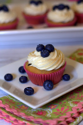 Blueberry pancakes in cupcake form with maple frosting. 