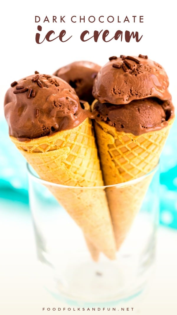 3 chocolate ice cream cones standing up in a glass container.