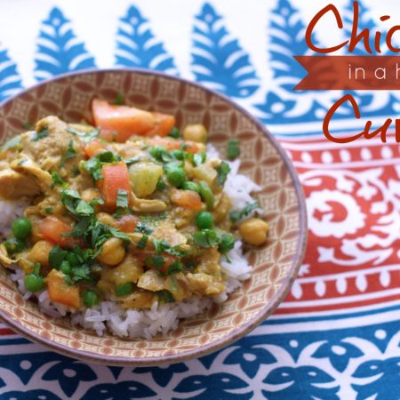 Slow Cooker Chicken Curry in a bowl with text overlay for Pinterest