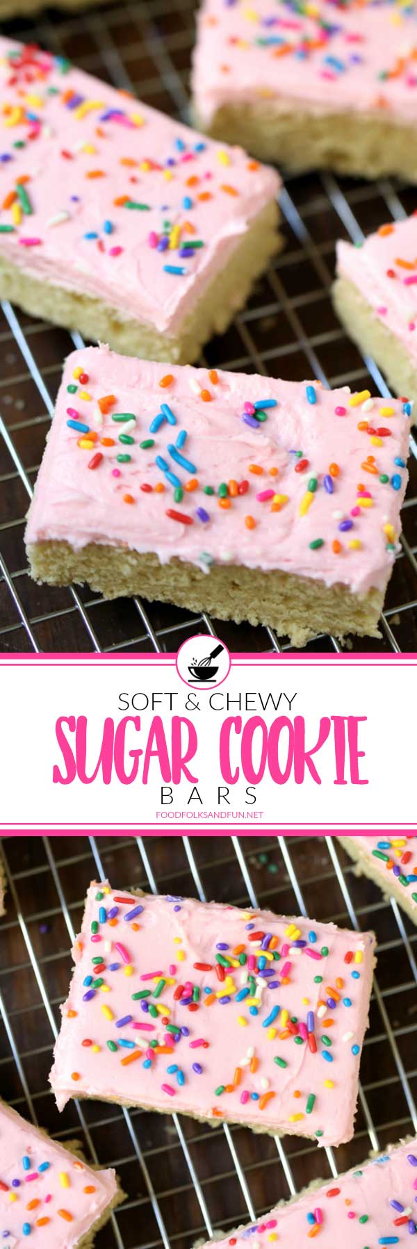 a collage of sugar cookie bars with text overlay for Pinterest
