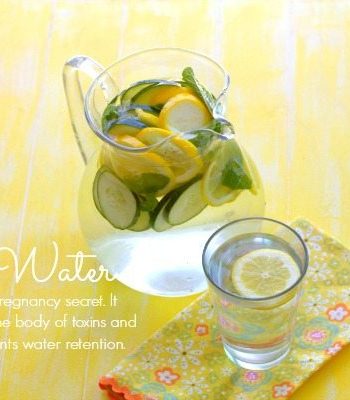 A pitcher and glass of Spa Water with text overlay for Pinterest