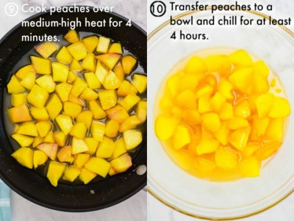 The peaches being cooked until soft.
