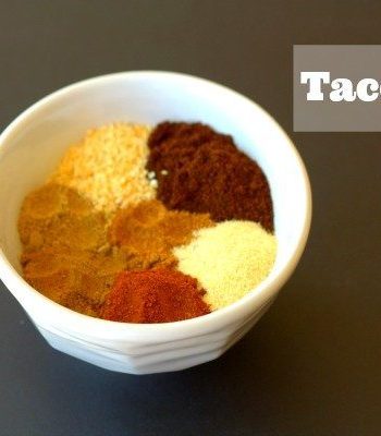 spices needed for making homemade Taco Mix with text overlay for Pinterest