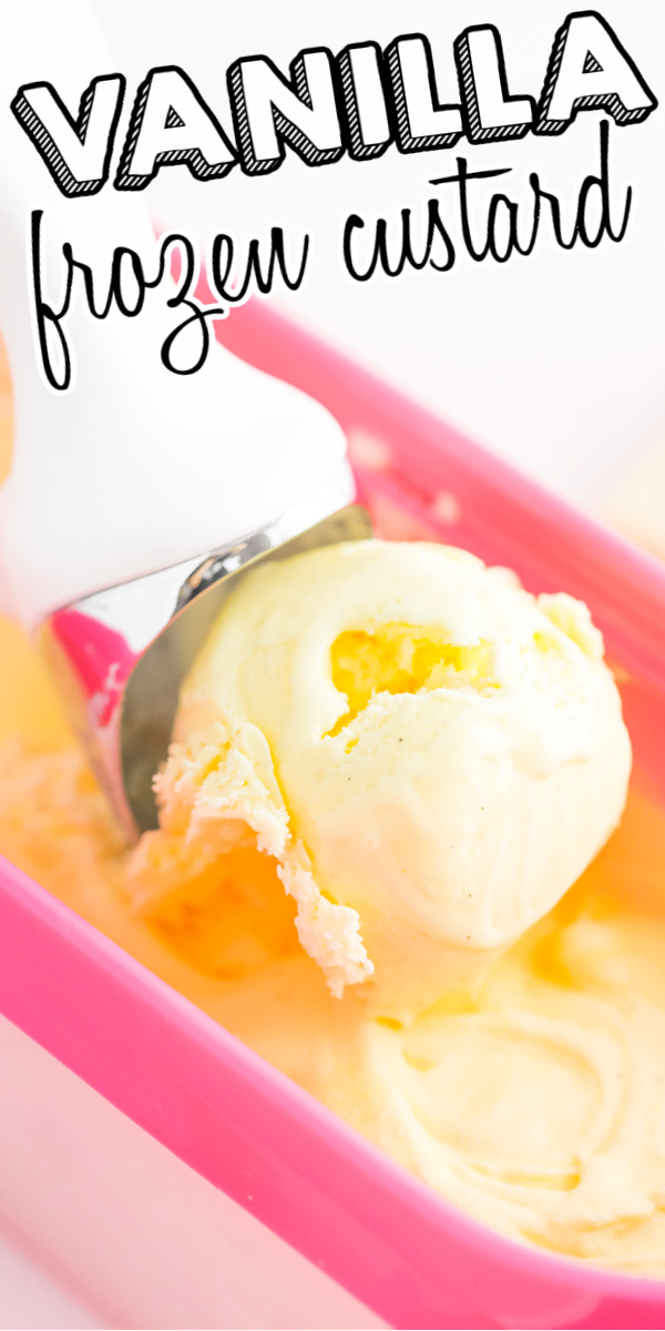 This Vanilla Frozen Custard Ice Cream is rich, decadent, and oh so creamy. Pair with your favorite pie, cake, or cookie or simply perfect on its own. via @foodfolksandfun