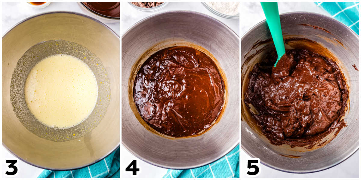 The cookie dough batter mixed together in a mixing bowl.