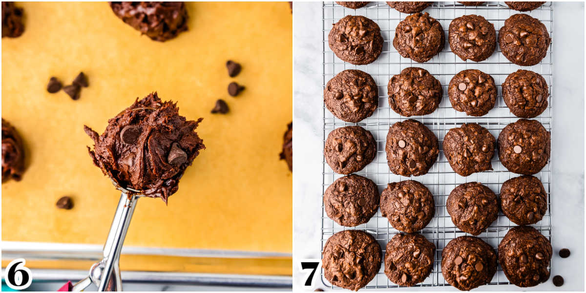 The cookie dough scooped into mounds and then baked and cooled on a wire rack.
