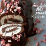 Chocolate and Peppermint roulade with text overlay for Pinterest