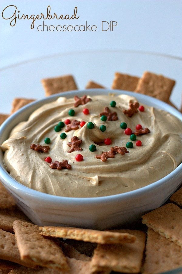 gingerbread cheesecake dip in a white serving bowl