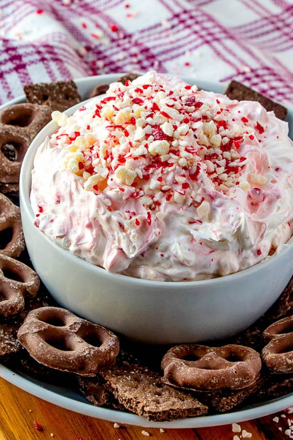 The dip with pretzels and graham crackers for dipping.