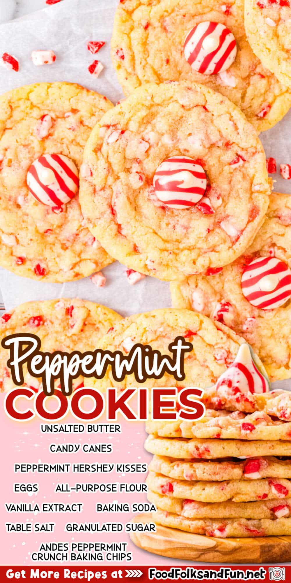 These delightful peppermint kiss cookies are a cinch, yielding a generous batch of 48 treats perfect for cookie exchanges, holiday parties, and charming gifts. via @foodfolksandfun