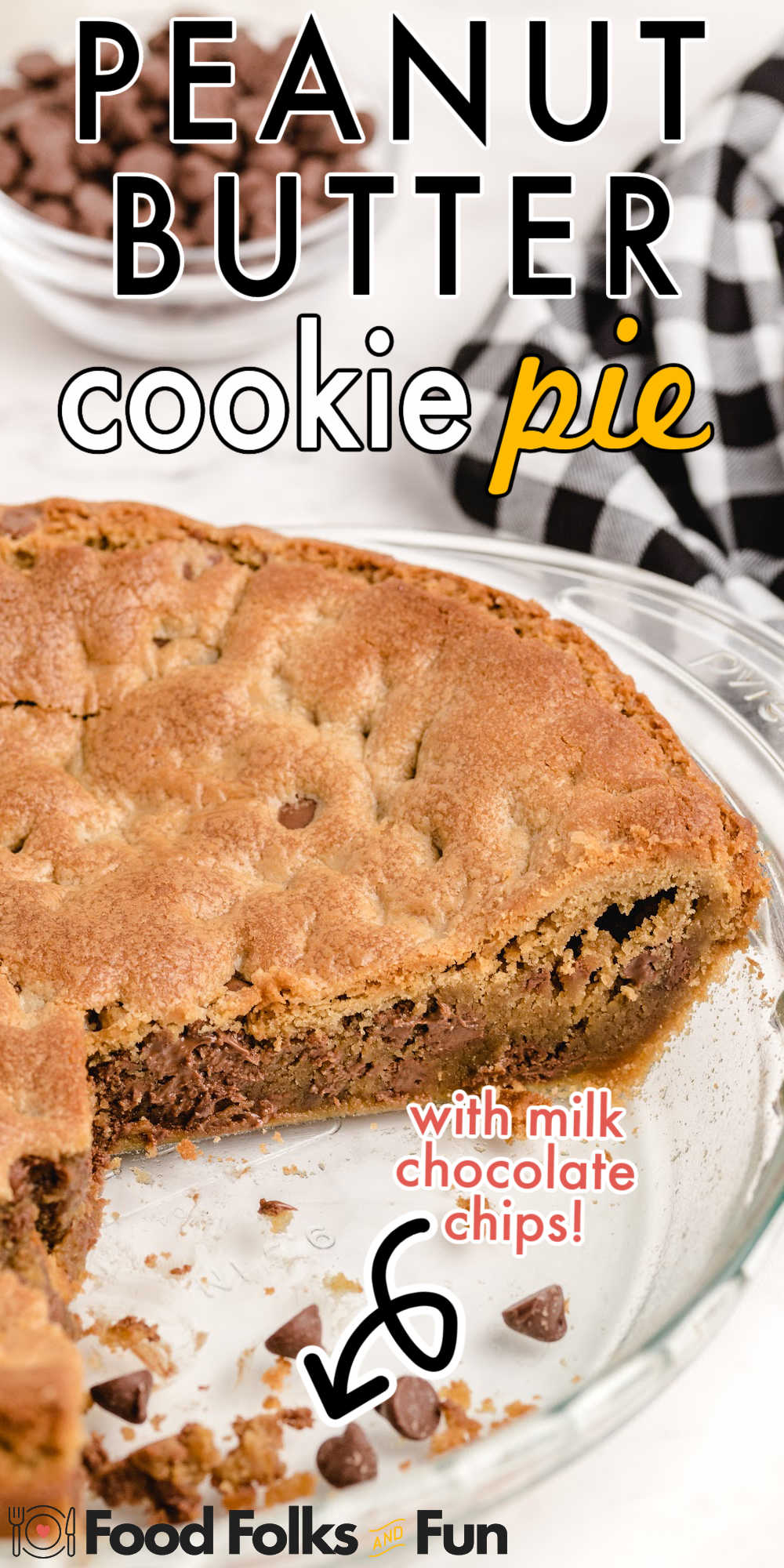 This Deep Dish Peanut Butter Chocolate Chip Pie is some serious comfort food! The inside is soft and gooey, and the outside has a delicious crispy crust.  via @foodfolksandfun