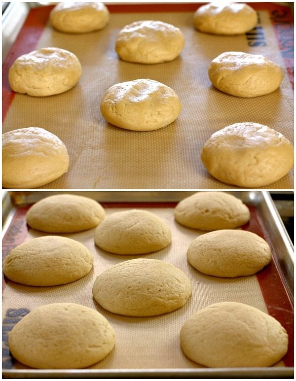 Sugar cookies before and after baking.