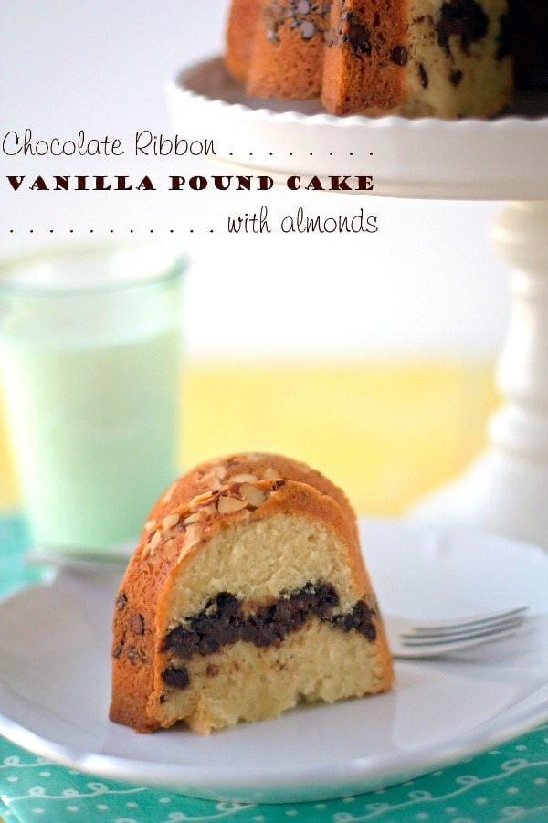 Here’s a classic vanilla pound cake recipe that’s dressed up with a ribbon of chocolate and almonds! 