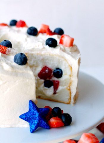 A Patriotic Tunnel Cake on a cake stand