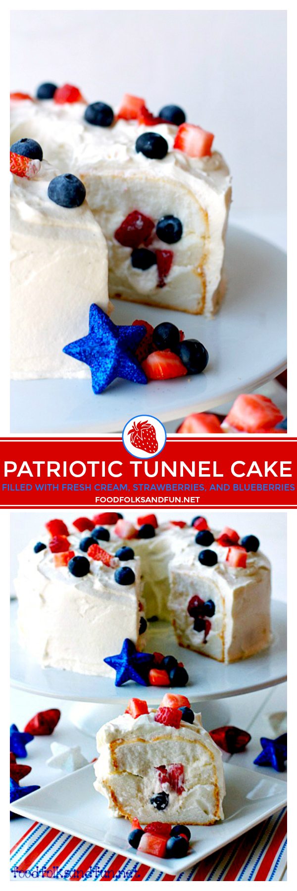Picture collage of Patriotic Cake for Pinterest. 