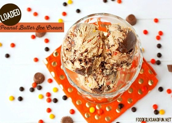 Top View of Peanut Butter Ice Cream with text overlay for social media