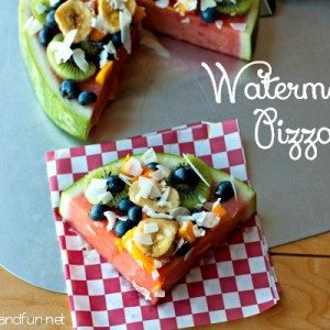 Watermelon Pizza slice with text overlay for Pinterest