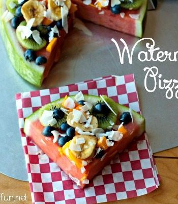 Watermelon Pizza slice with text overlay for Pinterest