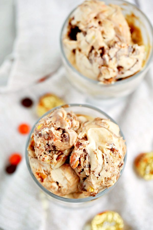 Peanut Butter Ice Cream with Hot Fudge, Reese's Pieces and Peanut Butter Cups