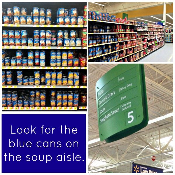 A collage of the soup aisle at the grocery store 