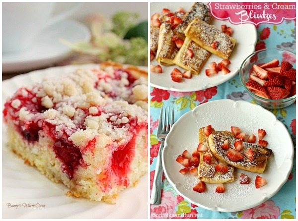 A collage of Strawberry Blintzes with text overlay for Pinterest