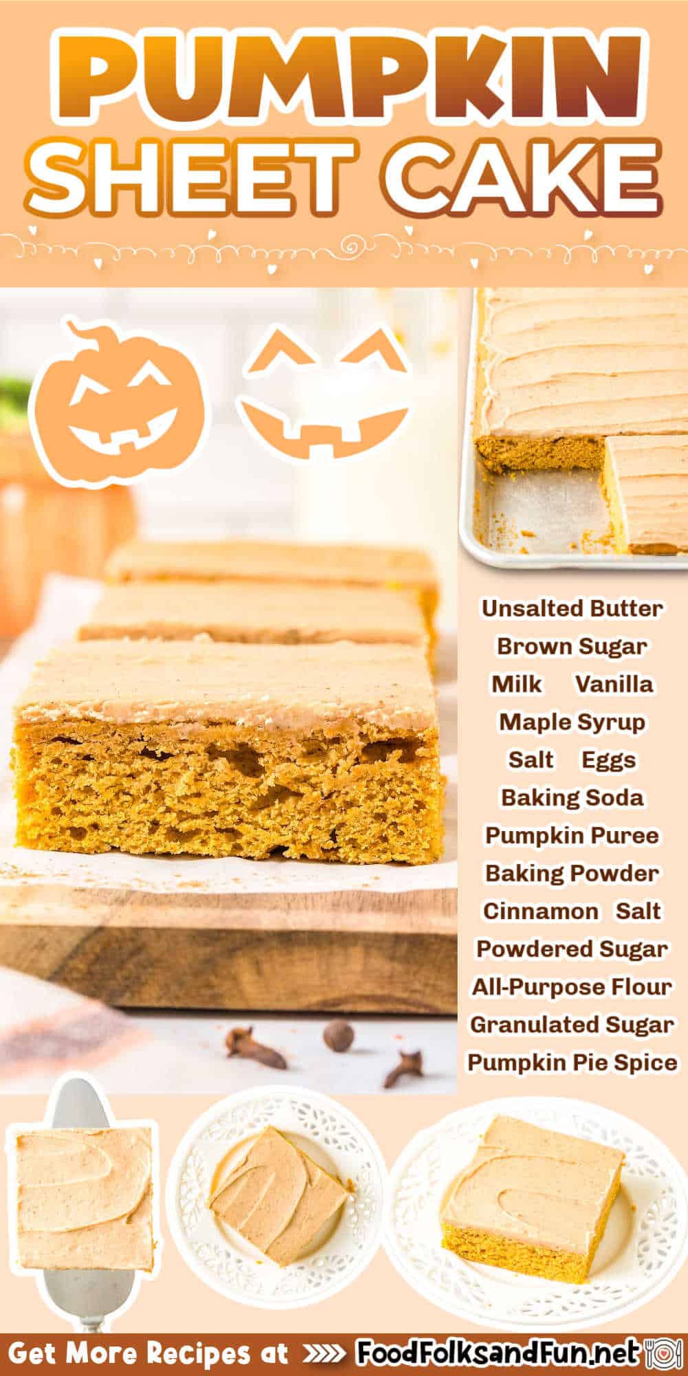 Pumpkin Sheet Cake with Browned Butter Cinnamon Icing is your new favorite fall dessert. It's perfect for feeding a crowd or bake sale. via @foodfolksandfun