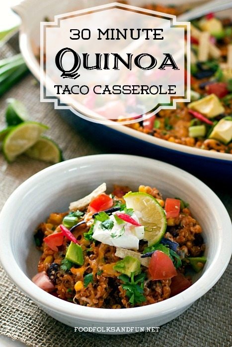This 30-Minute Quinoa Taco Casserole is a delicious dinner that the entire family loves! Not only is it quick and easy, but it's budget-friendly, too! via @foodfolksandfun