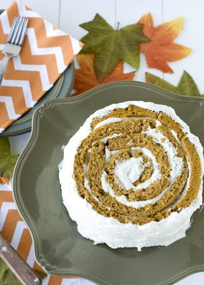 A roll-up Pumpkin Cake on a plate