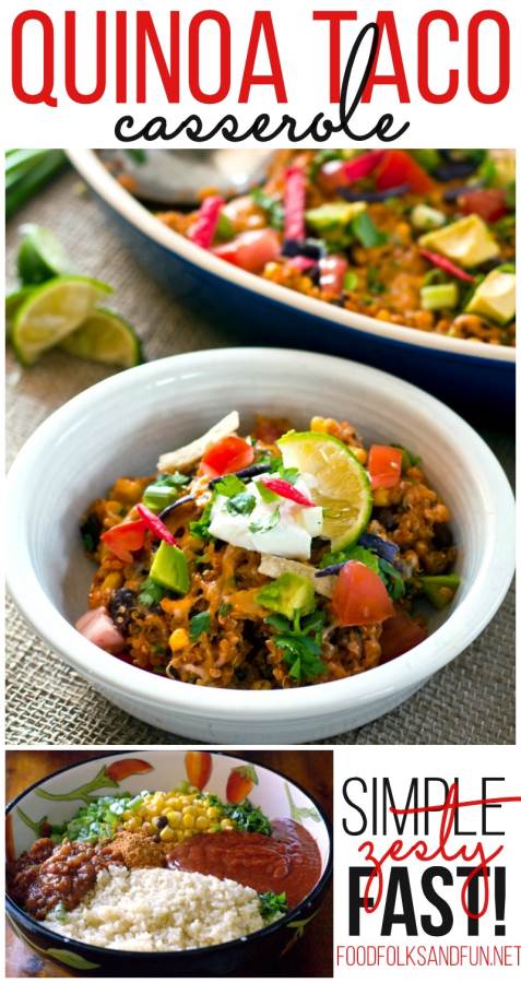 30-Minute Quinoa Taco Casserole recipe- a Quick & Easy Weeknight Meal. PLUS 50 Easy Weeknight Meals from some of your favorite bloggers.