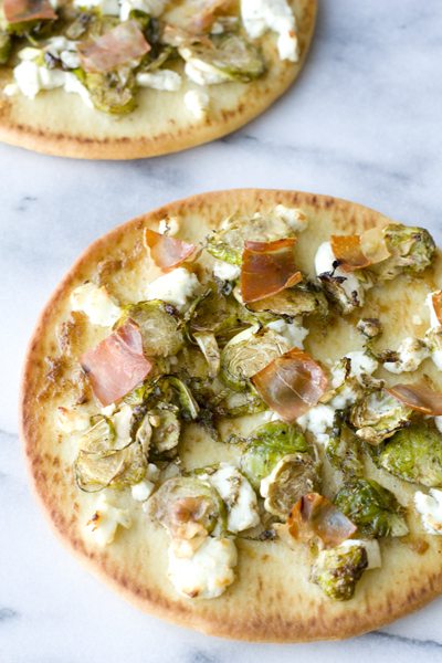 Brussels Sprouts Flatbread with Prosciutto and Goat Cheese