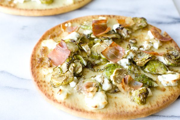 Brussels Sprouts Flatbread on a countertop