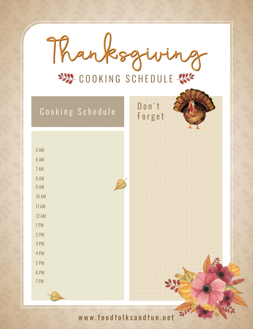 A picture of the Thanksgiving Cooking Schedule Planner.